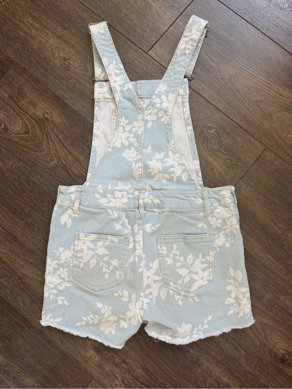Cherokee Girls Blue White Floral Denim Shortalls Overalls L 10/12 - Picture 5 of 6